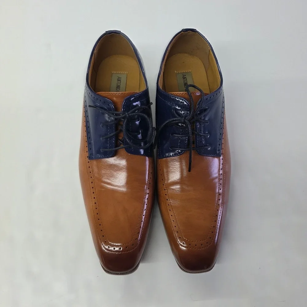Antonio Cerrelli Oxford‎ Dress Shoes Mens 12 Tan Navy Blue Two Tone Square Toe
